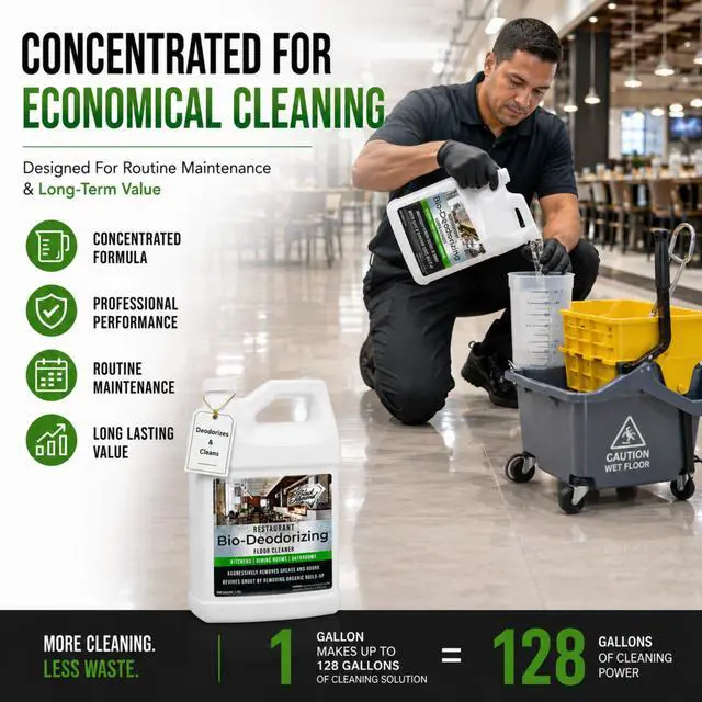 Alt view image 7 of 7 - Restaurant Bio-Deodorizing Floor Cleaner - Heavy Duty Commercial Concentrated Enzyme Degreaser and Odor Eliminator for Mopping Tile, Laminate, Hardwood & More