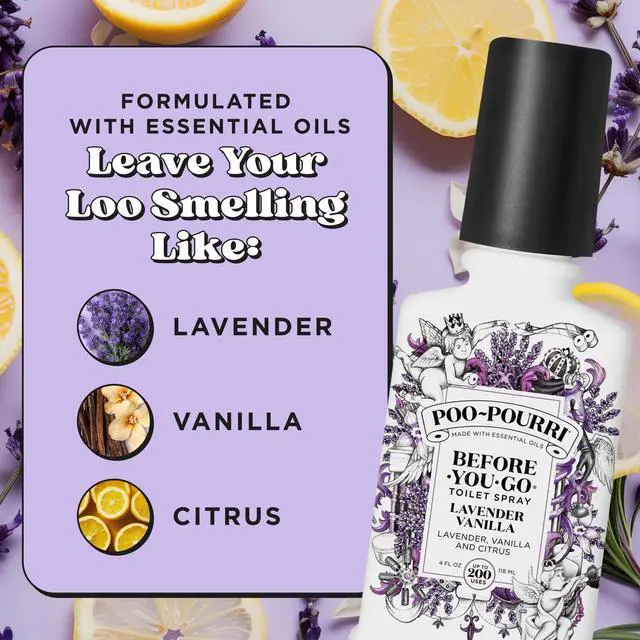 Alt view image 3 of 6 - Before-You-Go Toilet Spray, Lavender Vanilla, 4 Fl Oz, Up to 200 Uses, Bathroom Odor Deodorizer, Plant-Based with Essential Oils, for Home or Work, Lavender, Vanilla and Citrus Scent