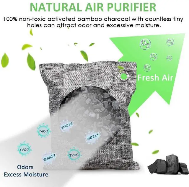 Alt view image 2 of 7 - Charcoal Bags Odor Absorber (Large, 4Pack x 200g), Nature Fresh Bamboo Charcoal Air Purifying Bags, Activated Charcoal Odor Absorber for Home, Car, Closet, Pets, Basement Odor Eliminator -Grey