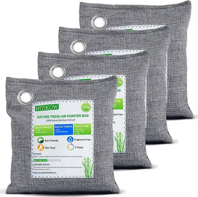Main image of Charcoal Bags Odor Absorber (Large, 4Pack x 200g), Nature Fresh Bamboo Charcoal Air Purifying Bags, Activated Charcoal Odor Absorber for Home, Car, Closet, Pets, Basement Odor Eliminator -Grey