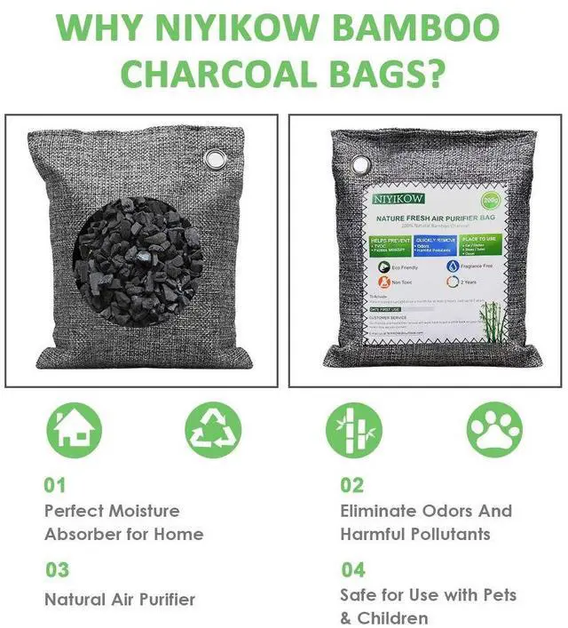 Alt view image 5 of 7 - Charcoal Bags Odor Absorber (Large, 4Pack x 200g), Nature Fresh Bamboo Charcoal Air Purifying Bags, Activated Charcoal Odor Absorber for Home, Car, Closet, Pets, Basement Odor Eliminator -Grey
