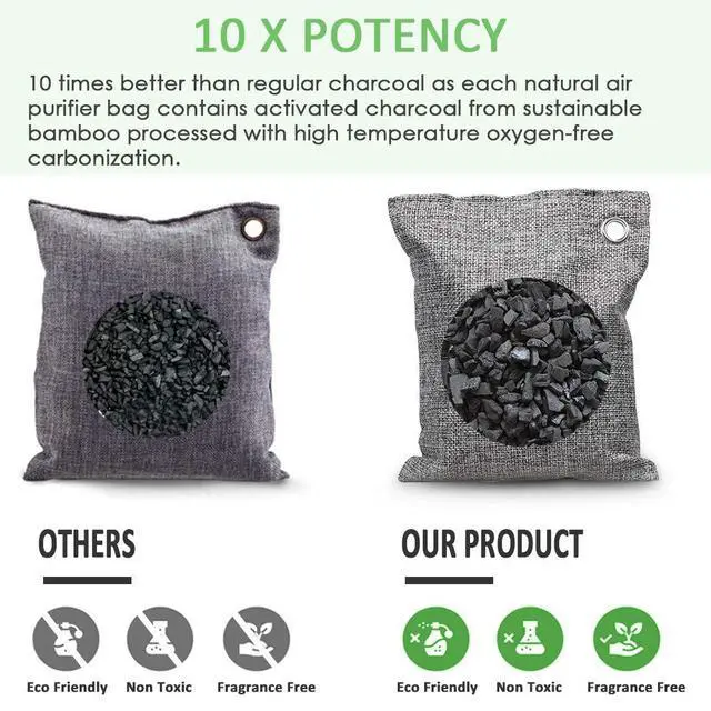 Alt view image 4 of 7 - Charcoal Bags Odor Absorber (Large, 4Pack x 200g), Nature Fresh Bamboo Charcoal Air Purifying Bags, Activated Charcoal Odor Absorber for Home, Car, Closet, Pets, Basement Odor Eliminator -Grey