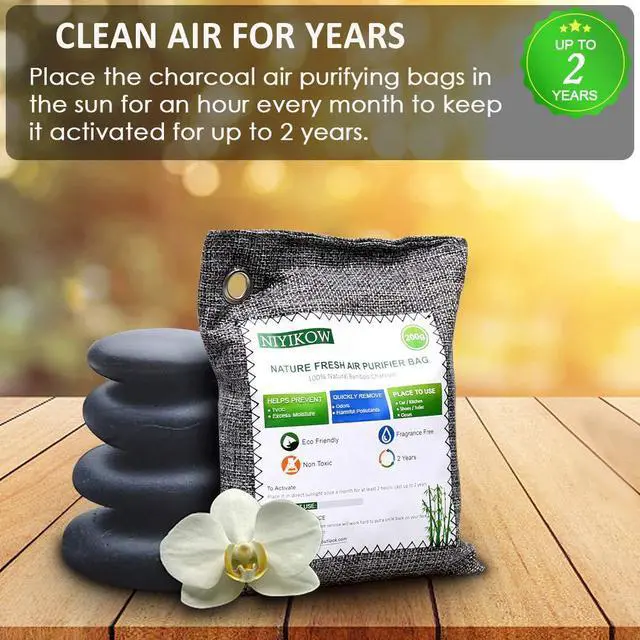 Alt view image 7 of 7 - Charcoal Bags Odor Absorber (Large, 4Pack x 200g), Nature Fresh Bamboo Charcoal Air Purifying Bags, Activated Charcoal Odor Absorber for Home, Car, Closet, Pets, Basement Odor Eliminator -Grey