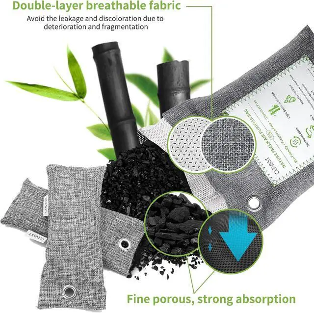 Alt view image 2 of 7 - 14 Pack Activated Bamboo Charcoal Air Purifying Bags(2x200g, 12x50g), Natural Fresh Odor Absorber, Deodorizer and Moisture Eliminator, Air Purifier Bags for Home