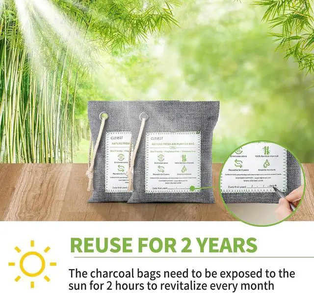 Alt view image 7 of 7 - 14 Pack Activated Bamboo Charcoal Air Purifying Bags(2x200g, 12x50g), Natural Fresh Odor Absorber, Deodorizer and Moisture Eliminator, Air Purifier Bags for Home