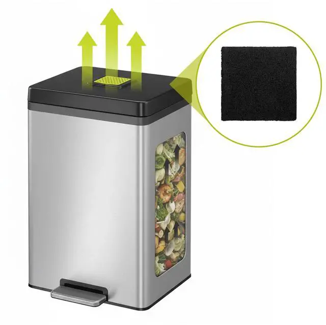 Alt view image 4 of 6 - 8 Pack Trash Can Odor Filter Refills for Compost Bin, Square Carbon Compost Filters for Countertop Bin, Activated Carbon Filter Charcoal Deodorizer Sheets for Indoor Trash Cans