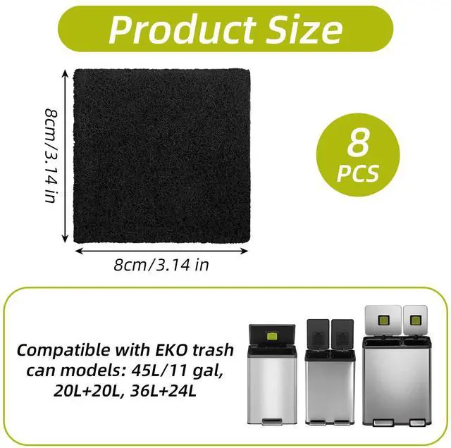 Alt view image 2 of 6 - 8 Pack Trash Can Odor Filter Refills for Compost Bin, Square Carbon Compost Filters for Countertop Bin, Activated Carbon Filter Charcoal Deodorizer Sheets for Indoor Trash Cans