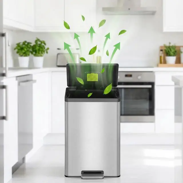 Alt view image 5 of 6 - 8 Pack Trash Can Odor Filter Refills for Compost Bin, Square Carbon Compost Filters for Countertop Bin, Activated Carbon Filter Charcoal Deodorizer Sheets for Indoor Trash Cans
