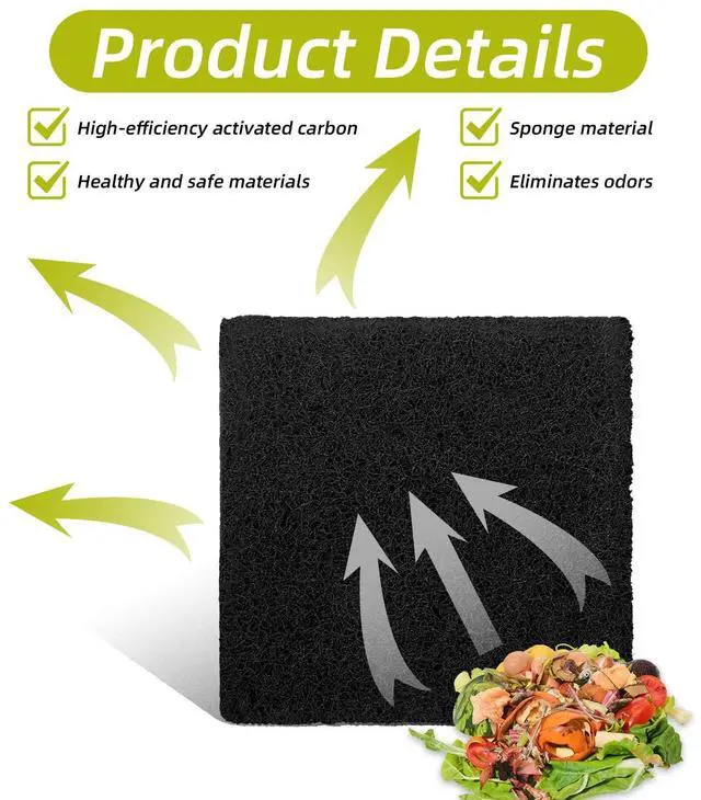 Alt view image 3 of 6 - 8 Pack Trash Can Odor Filter Refills for Compost Bin, Square Carbon Compost Filters for Countertop Bin, Activated Carbon Filter Charcoal Deodorizer Sheets for Indoor Trash Cans