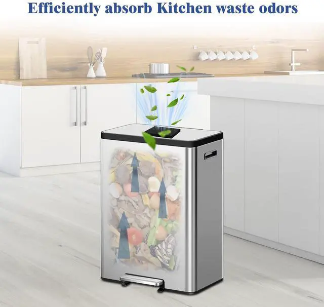 Alt view image 5 of 7 - 20 Packs Trash Can Odor Absorbing Filter Refills for EKO Garbage Cans and Compost Bin, Activated Charcoal Deodorizer, Activated Carbon Filter, Odor Absorber