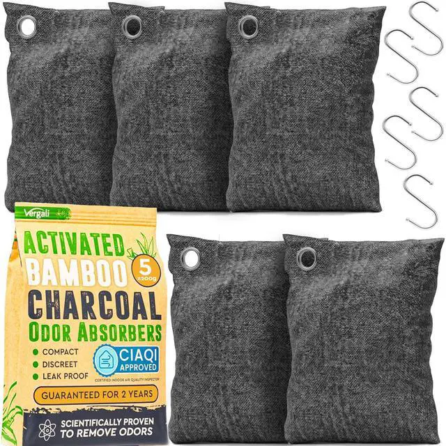 Main image of Activated Charcoal Odor Absorber for Strong Odors in Car, Closet, Shoe, Basement. 5 Activated Charcoal Bags Odor Absorbers for Home. Bamboo Charcoals Air Purifying Bag Charcoals Deodorizer Eliminator