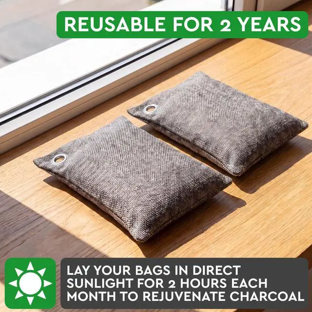 Alt view image 2 of 6 - Activated Charcoal Odor Absorber for Strong Odors in Car, Closet, Shoe, Basement. 5 Activated Charcoal Bags Odor Absorbers for Home. Bamboo Charcoals Air Purifying Bag Charcoals Deodorizer Eliminator