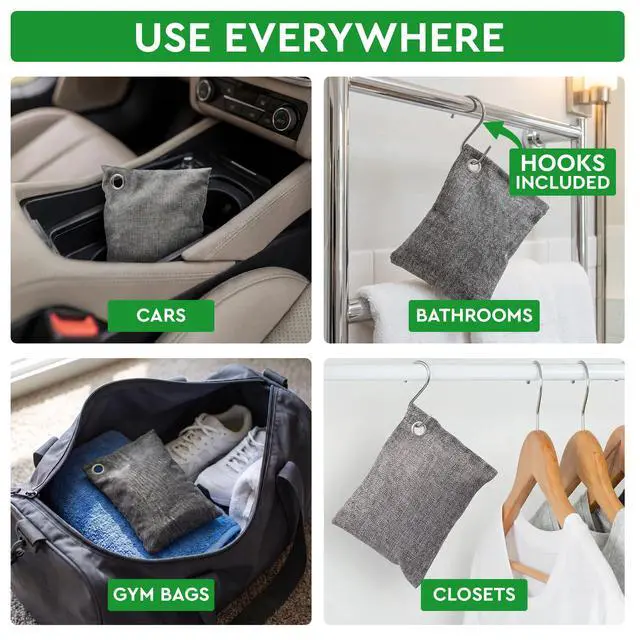 Alt view image 5 of 6 - Activated Charcoal Odor Absorber for Strong Odors in Car, Closet, Shoe, Basement. 5 Activated Charcoal Bags Odor Absorbers for Home. Bamboo Charcoals Air Purifying Bag Charcoals Deodorizer Eliminator