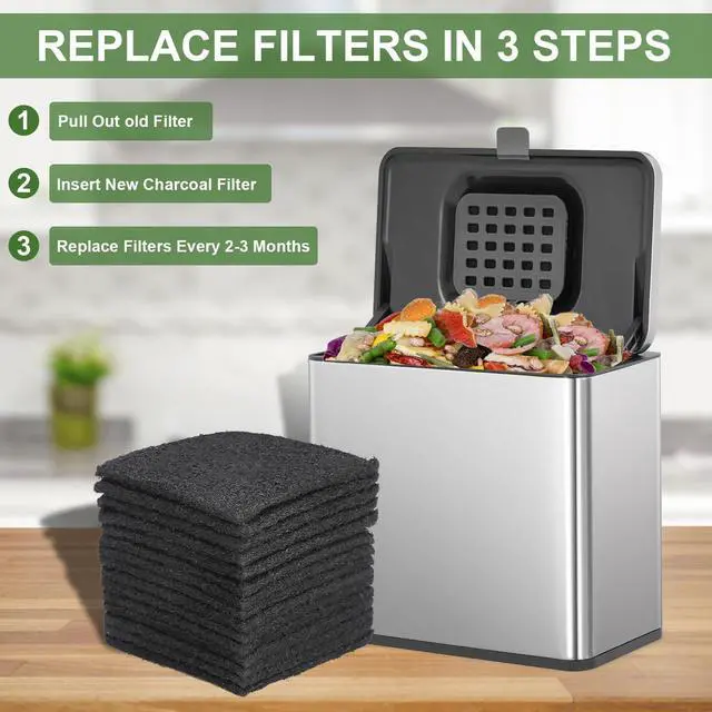 Alt view image 5 of 7 - 15 Pack Trash Can Odor Filter Refills for Trash Can and Compost Bin, Activated Charcoal Deodorizer Sheets for Indoor Kitchen Compost Bucket Countertop and Recycle Bin, Square 3.9 Inch
