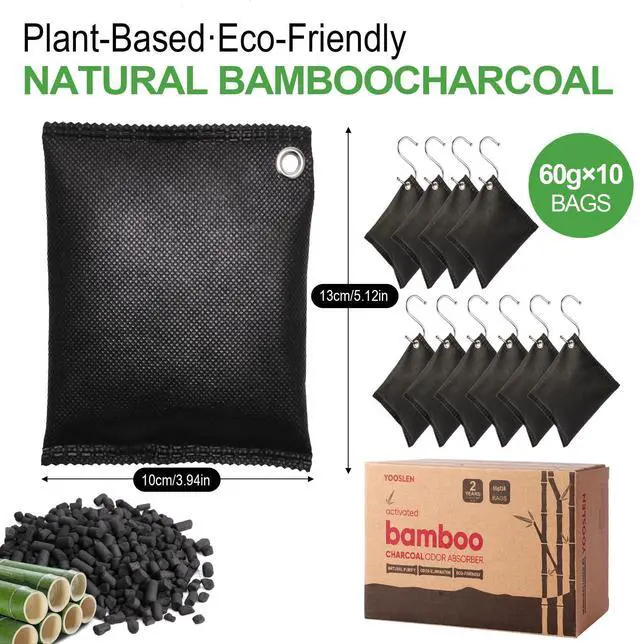 Alt view image 3 of 7 - Activated Charcoal Odor Absorber, Odor Eliminator for Strong Odor,Bamboo Charcoal Air Purifying Bags for Home Car Closet Pet, Smoke Room Deodorizer (10 x 60g, Unscented)