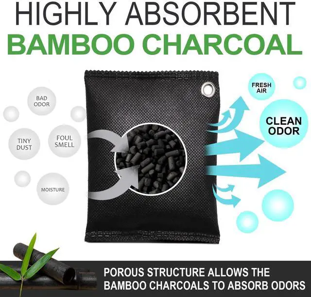 Alt view image 2 of 7 - Activated Charcoal Odor Absorber, Odor Eliminator for Strong Odor,Bamboo Charcoal Air Purifying Bags for Home Car Closet Pet, Smoke Room Deodorizer (10 x 60g, Unscented)