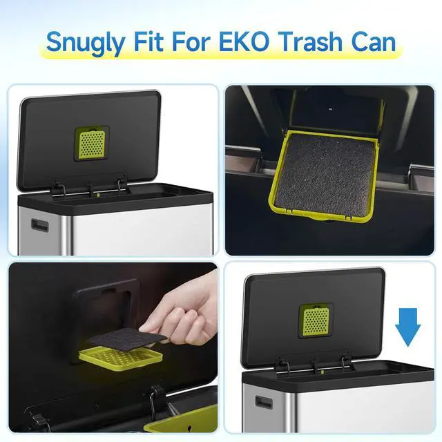Alt view image 2 of 7 - 20 Packs 3.15x3.15x0.32 Inch Odor Absorbing Filter Refills for EKO Trash Cans, Activated Charcoal Deodorizer Compatible with EKO Step & Touchless Garbage Cans with Built-in Filter Compartment
