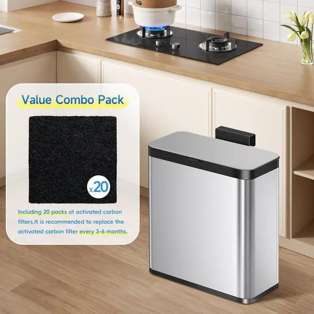 Alt view image 6 of 7 - 20 Packs 3.15x3.15x0.32 Inch Odor Absorbing Filter Refills for EKO Trash Cans, Activated Charcoal Deodorizer Compatible with EKO Step & Touchless Garbage Cans with Built-in Filter Compartment