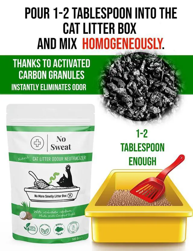 Alt view image 3 of 5 - Activated Carbon Cat Litter Odour Neutralizer-Made Of Coconut Shell-All Natural-No Chemical,Toxic Ingredients-Unscented-Planet Friendly-Economy Pack-500 GR- Packing May Vary