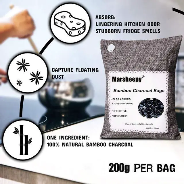 Alt view image 3 of 7 - 12 Pack Bamboo Charcoal Shoe Deodorizer Bags, Activated Charcoal Odor Absorber, Bamboo Charcoal Air Purifying Bags, Odor Eliminator for Shoes, Pets, Car, Closet (150g X 2 and 50g x 10)