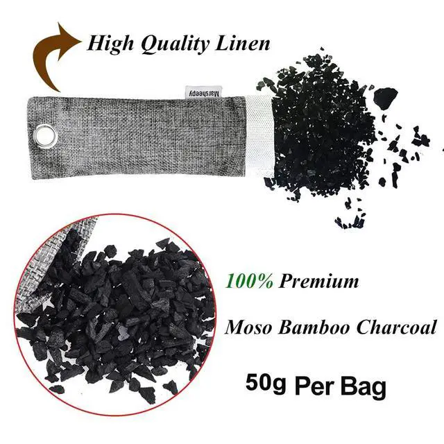 Alt view image 2 of 7 - 12 Pack Bamboo Charcoal Shoe Deodorizer Bags, Activated Charcoal Odor Absorber, Bamboo Charcoal Air Purifying Bags, Odor Eliminator for Shoes, Pets, Car, Closet (150g X 2 and 50g x 10)