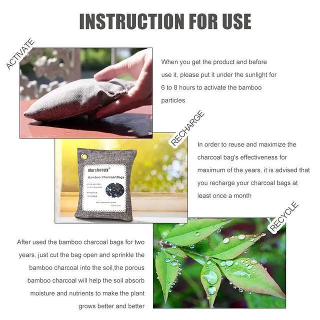 Alt view image 7 of 7 - 12 Pack Bamboo Charcoal Shoe Deodorizer Bags, Activated Charcoal Odor Absorber, Bamboo Charcoal Air Purifying Bags, Odor Eliminator for Shoes, Pets, Car, Closet (150g X 2 and 50g x 10)