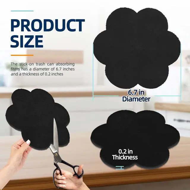 Alt view image 2 of 7 - 12pcs Trash Can Odor Absorbing Filters: Activated Charcoal Deodorizer Sheet for Kitchen Trash Can, Compost Bin, Diaper Pail, Garbage Can - Air Freshener - 6.7" Flower Shape