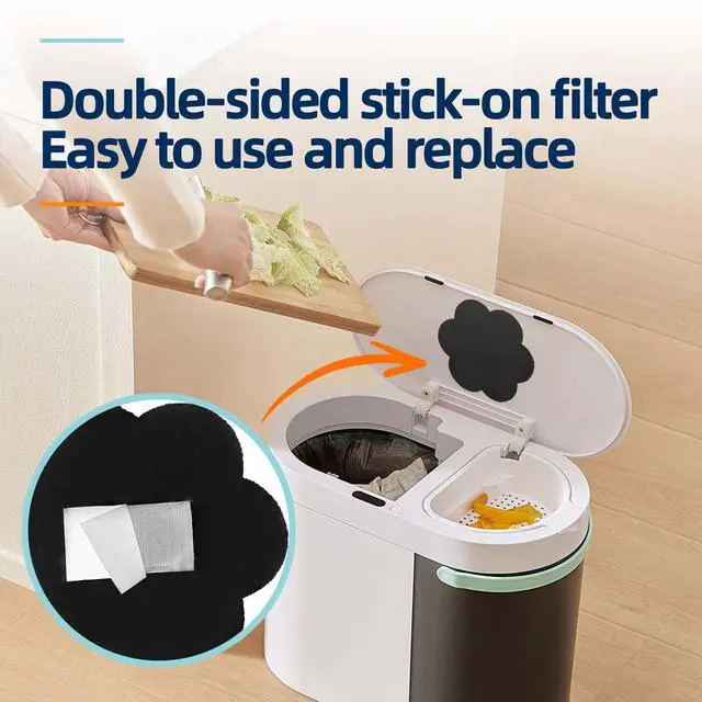 Alt view image 5 of 7 - 12pcs Trash Can Odor Absorbing Filters: Activated Charcoal Deodorizer Sheet for Kitchen Trash Can, Compost Bin, Diaper Pail, Garbage Can - Air Freshener - 6.7" Flower Shape