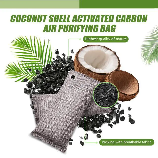 Alt view image 2 of 7 - Activated Charcoal Bags Odor Absorbers, Activated Charcoal Odor Absorber for Strong Odors in Car, Closet, Shoe, Pet, Smoke, Basement. Coconut Shell Air Purifying Bag(1 x 200g