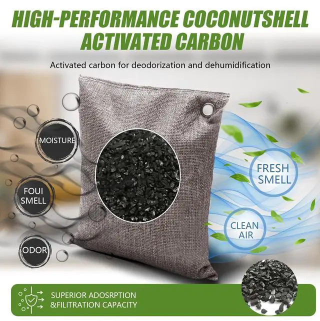Alt view image 3 of 7 - Activated Charcoal Bags Odor Absorbers, Activated Charcoal Odor Absorber for Strong Odors in Car, Closet, Shoe, Pet, Smoke, Basement. Coconut Shell Air Purifying Bag(1 x 200g