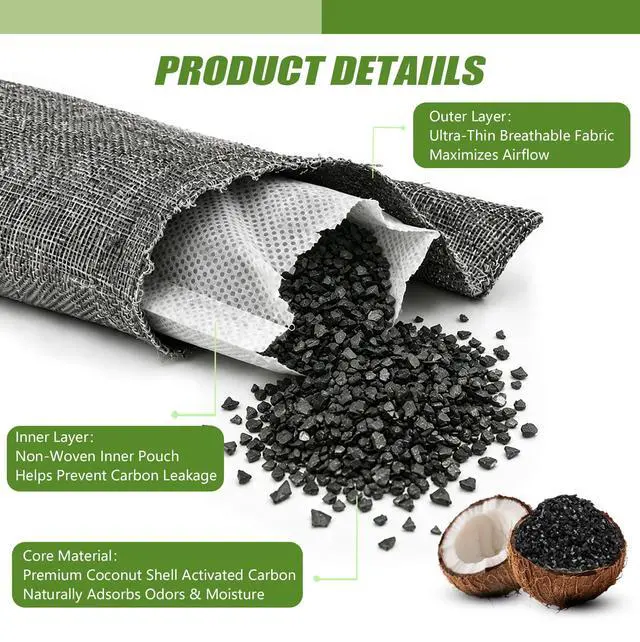 Alt view image 6 of 7 - Activated Charcoal Bags Odor Absorbers, Activated Charcoal Odor Absorber for Strong Odors in Car, Closet, Shoe, Pet, Smoke, Basement. Coconut Shell Air Purifying Bag(1 x 200g