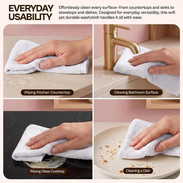Alt view image 6 of 7 - 24 Pack Cotton Washcloths Set, 100% Ring Spun Cotton, Premium Quality Flannel Face Cloths, Highly Absorbent and Soft Feel Fingertip Towels, White