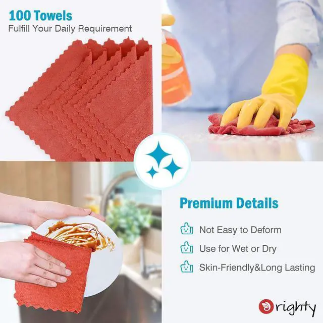 Alt view image 4 of 7 - Cleaning Cloths, Shop Towels 100 Pack, Shop Rags Reusable, Microfiber Cleaning Rags Bulk for Cars, Multi-Purpose Lint Free Towels for Automotive, Mechanic, Kitchen, 11.5 x 11.5, Red