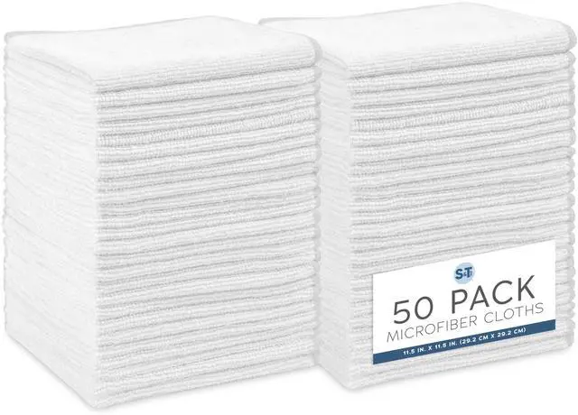 Main image of Microfiber Cleaning Cloth, 50 Pack, 11.5" x 11.5", White