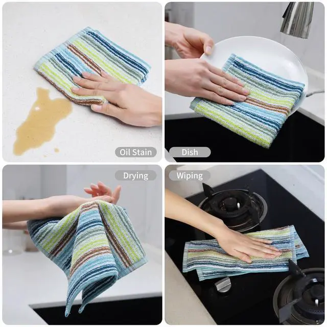 Alt view image 3 of 7 - Kitchen Dishcloths for Washing Dishes, Ultra Absorbent Dish Rags, Cotton Cleaning Cloths Pack of 8, 12x12 Inches (mix-1, 12x12 inch)