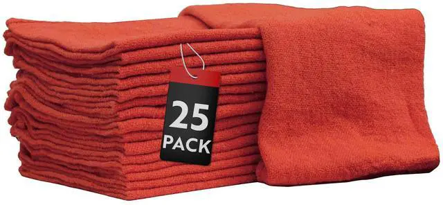 Main image of Auto Mechanic Shop Towels 25 Pack Bulk Shop Rags 100% Cotton Size 14"x14" Commercial Grade (25 Pack, Red)