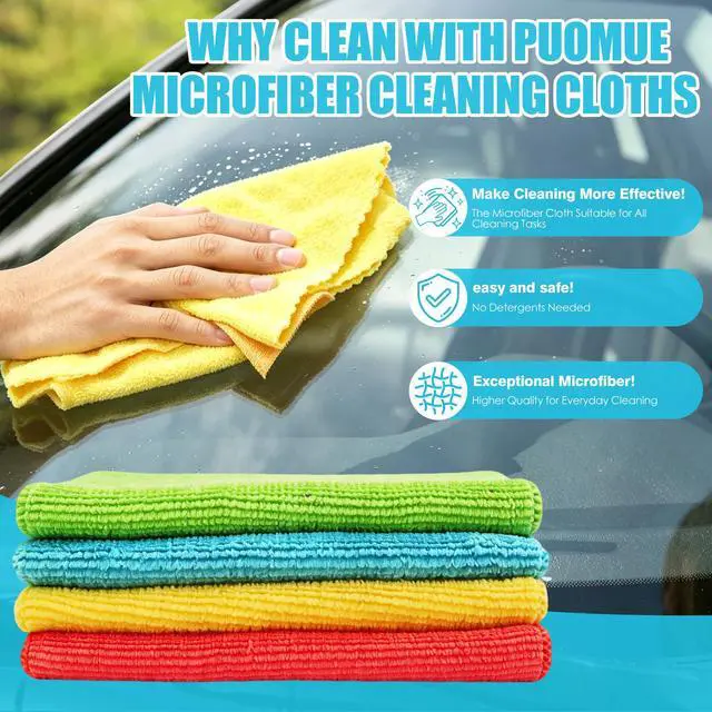 Alt view image 3 of 7 - Microfiber Cleaning Cloth, 24 Pack Highly Absorbent Cleaning Rags, 4 Color Mix, Reusable, Soft and Lint Free Cleaning Supplies for Window, Household and Kitchen, 12 Inch X 10.6 Inch