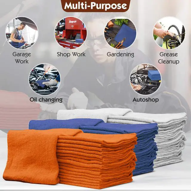 Alt view image 6 of 7 - Shop Towels 50 Pack Cotton Rags Size 14"x14" Commercial Grade (50 Pack, Blue)