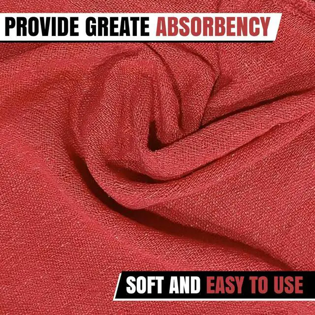 Alt view image 6 of 7 - Premium Red 100% Cotton Shop Towels, 12 Pack, 13x14, Reusable Cleaning Shop Rags, Absorbent Mechanic Rags for Automobiles, Oil, Grease, Car Washing, Industries, Garage, Bar, and Home Use