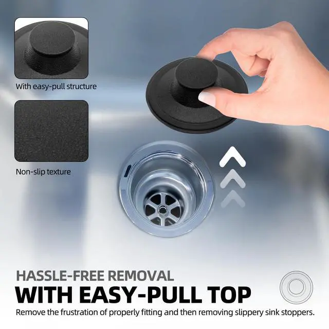 Alt view image 4 of 6 - (2 Pack) Exact Replacement for InSinkErator STP-PL/STPPL Black Rubber Sink Stopper for Garbage Disposal Compatible with Standard 3-1/2" Drains from Kohler, Waste King, Whirlpool, and More