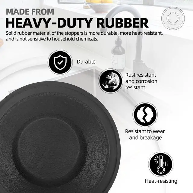 Alt view image 3 of 6 - (2 Pack) Exact Replacement for InSinkErator STP-PL/STPPL Black Rubber Sink Stopper for Garbage Disposal Compatible with Standard 3-1/2" Drains from Kohler, Waste King, Whirlpool, and More
