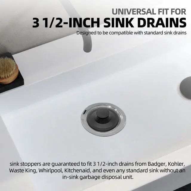 Alt view image 5 of 6 - (2 Pack) Exact Replacement for InSinkErator STP-PL/STPPL Black Rubber Sink Stopper for Garbage Disposal Compatible with Standard 3-1/2" Drains from Kohler, Waste King, Whirlpool, and More