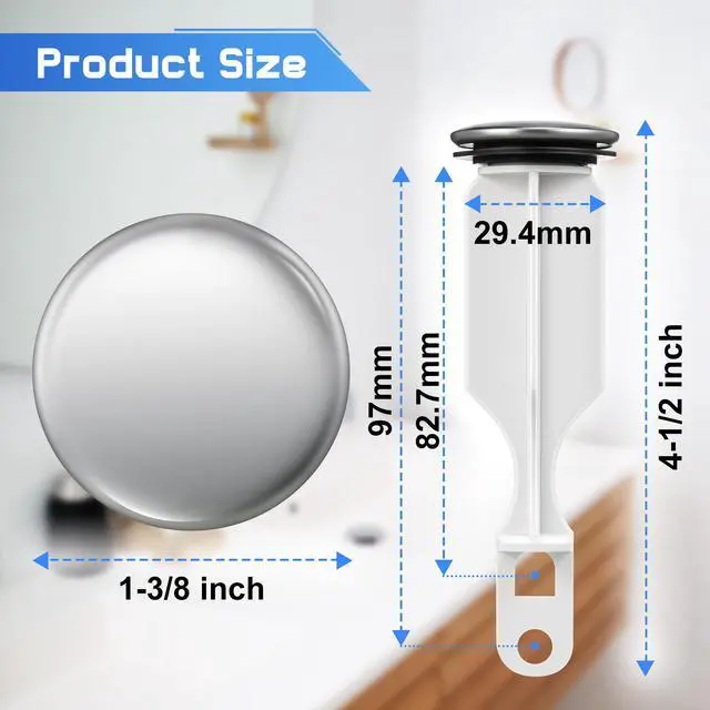Alt view image 2 of 6 - 2 Hole Pop Up Stoppers, Chrome Bathroom Sink Stopper fits Most Pop Up Drain Design, 4-1/2 Inch Tall, 1-3/8 Inch Cap Diameter, with Gasket Seal, Compatible with PF WaterWorks PF0240 (6 Pack)