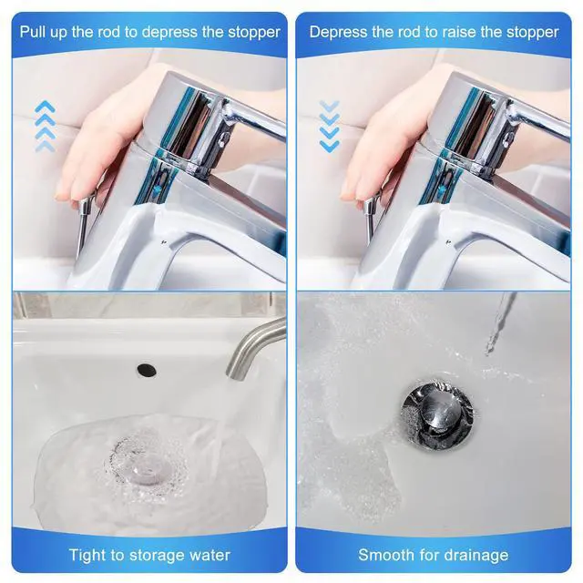 Alt view image 4 of 6 - 2 Hole Pop Up Stoppers, Chrome Bathroom Sink Stopper fits Most Pop Up Drain Design, 4-1/2 Inch Tall, 1-3/8 Inch Cap Diameter, with Gasket Seal, Compatible with PF WaterWorks PF0240 (6 Pack)