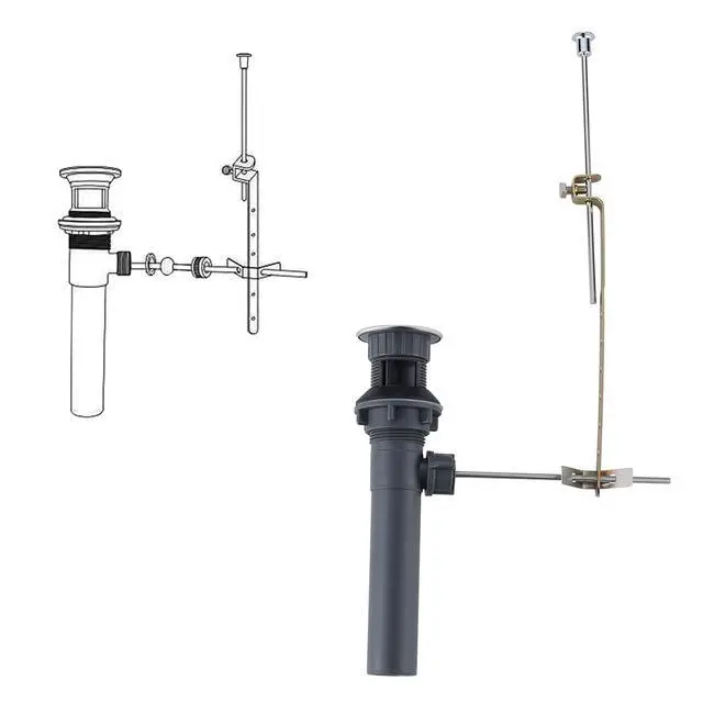 Alt view image 5 of 5 - Bathroom Sink Drain with Lift Rod, Sink Drain with Overflow, Chrome Drain Stopper for Vessel Sink