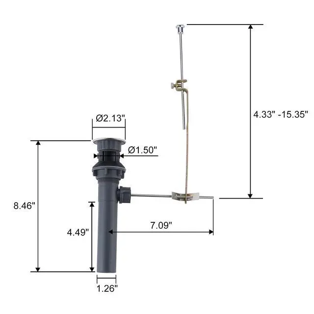 Alt view image 4 of 5 - Bathroom Sink Drain with Lift Rod, Sink Drain with Overflow, Chrome Drain Stopper for Vessel Sink