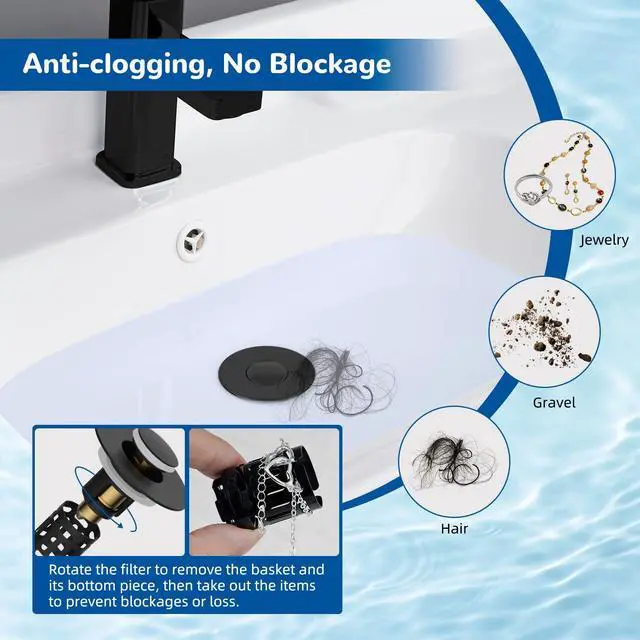 Alt view image 2 of 7 - Upgraded 3 in 1 Bathroom Sink Drain Strainer, Universal Pop Up Stopper, Removable Stainless Steel Filter Basket Hair Catcher, Sink Plug for 1.1''~2.36'' Basin, Brass Bullet Core, Matte Black