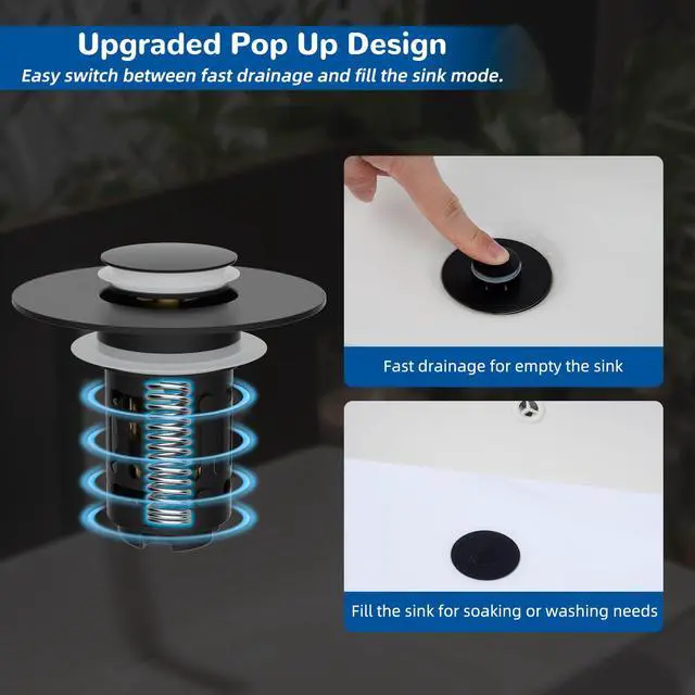 Alt view image 6 of 7 - Upgraded 3 in 1 Bathroom Sink Drain Strainer, Universal Pop Up Stopper, Removable Stainless Steel Filter Basket Hair Catcher, Sink Plug for 1.1''~2.36'' Basin, Brass Bullet Core, Matte Black