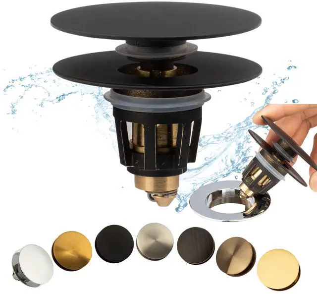 Main image of Universal Bathroom Sink Drain Stopper, Fits Most Pop-Up Drains for Vessel Sink Lavatory Vanity, Sink Drain Strainer with Detachable Hair Catcher, Tested by Plumber in US (MATT Black)