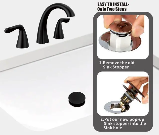 Alt view image 3 of 7 - Universal Bathroom Sink Drain Stopper, Fits Most Pop-Up Drains for Vessel Sink Lavatory Vanity, Sink Drain Strainer with Detachable Hair Catcher, Tested by Plumber in US (MATT Black)